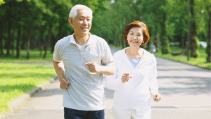 Elderly woman walking outdoors looking energised and healthy – natural ageing prevention